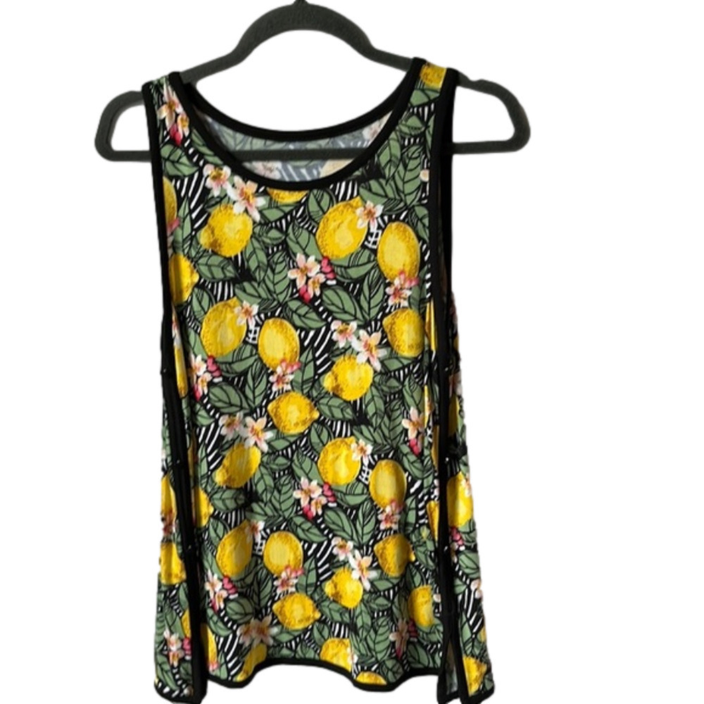 Lemon Print Sleeveless Tunic Top Tropical Summer Tank Med